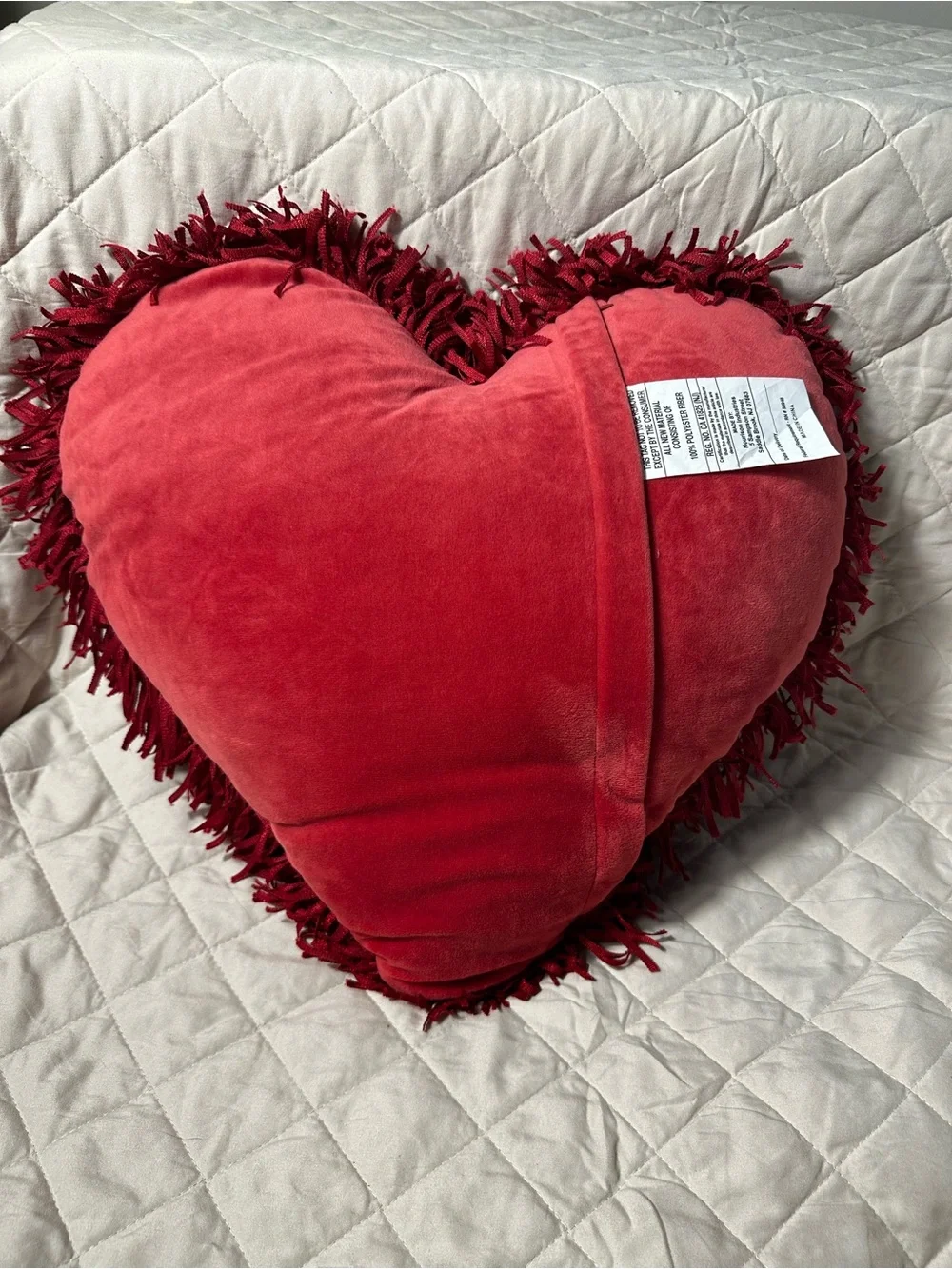 Plush Red Heart Shag Accent Pillow - Decorative Throw Cushion